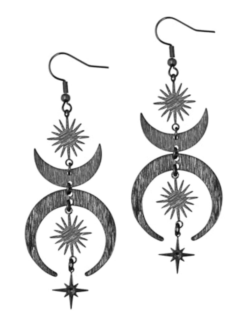 Sun Moon Star Dangle Earrings Copper Stainless Steel Boho Gothic